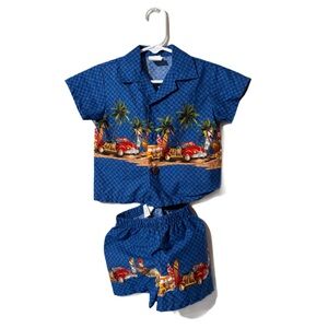 Palmwave Hawaii Baby 2 Piece Hawaiian Beach Shirt & Shorts Set 6-12M Blue Cotton